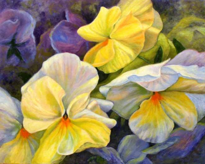Pansies in Yellow and White, Oil Painting by Ann McLaughlin
