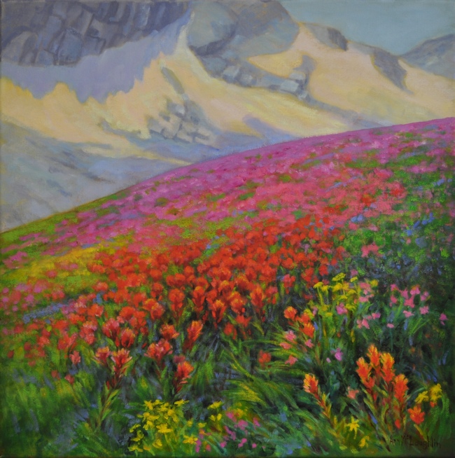 Alpine Meadow in Bloom, Landscape Oil Painting by Ann McLaughlin