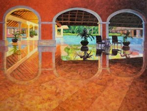 Barcelo Mayan Foyer, Abstract Oil Painting by Ann McLaughlin