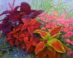 Coleus with Impatiens and Lobelia, Oil Painting by Ann McLaughlin