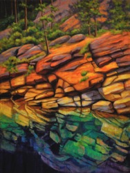 Horseshoe Lake Rocks, Landscape Oil Painting by Ann McLaughlin