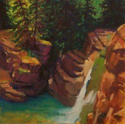 Yahatinda Waterfall, Landscape Oil Painting by Ann McLaughlin